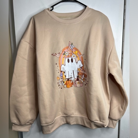 SHEIN Tops - SHEIN Beige Ghost Graphic Sweatshirt